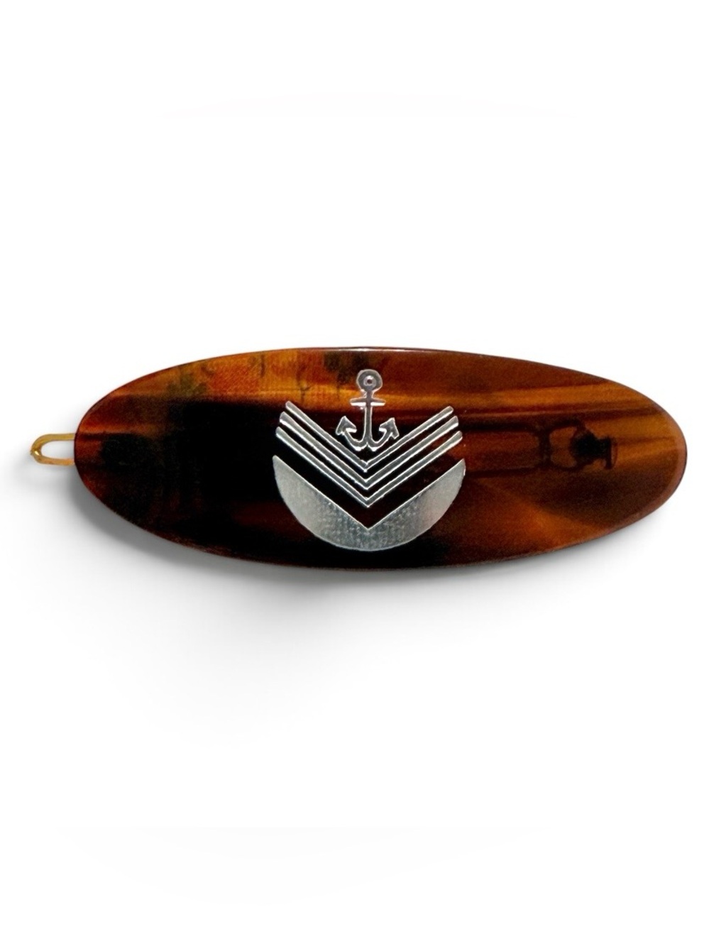 1970’s Oval French Barrette with Anchor in Brown Tortoiseshell, Deadstock/Unworn